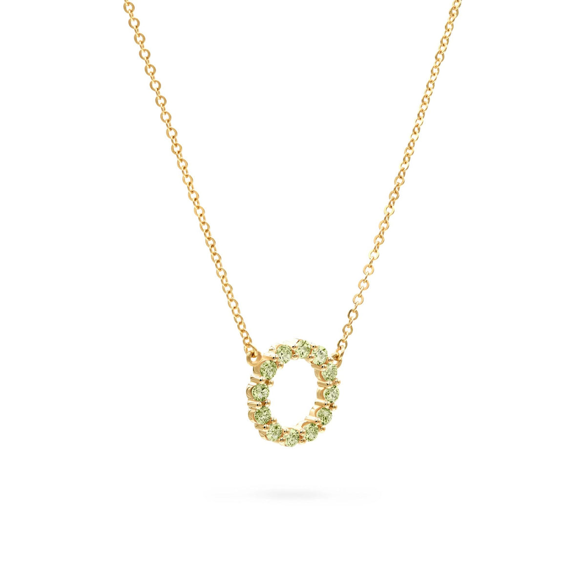 Rosecliff Small Circle Peridot Necklace in 14k Gold (August)