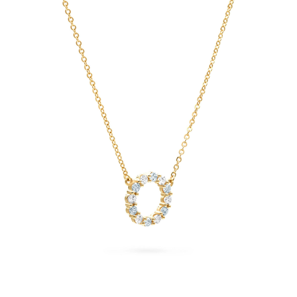 Rosecliff Small Circle Diamond & Aquamarine Necklace in 14k Gold (March)