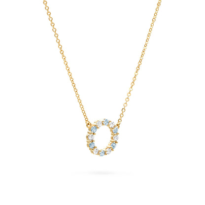 Rosecliff Small Circle Diamond & Nantucket Blue Topaz Necklace in 14k Gold (December)