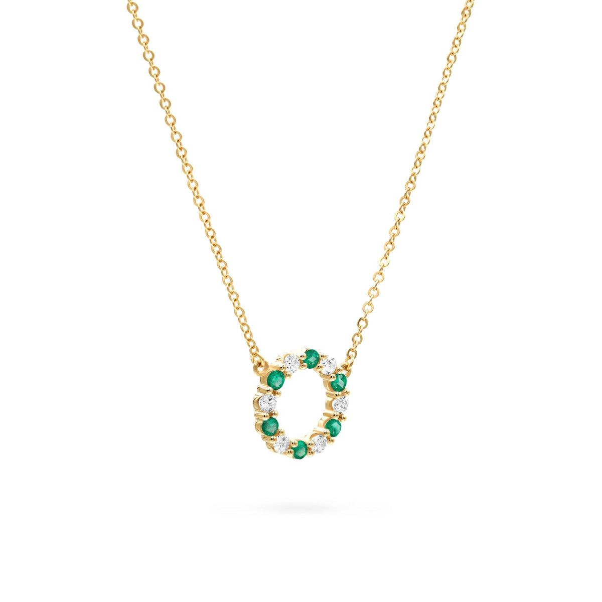 Rosecliff Small Circle Diamond & Emerald Necklace in 14k Gold (May)