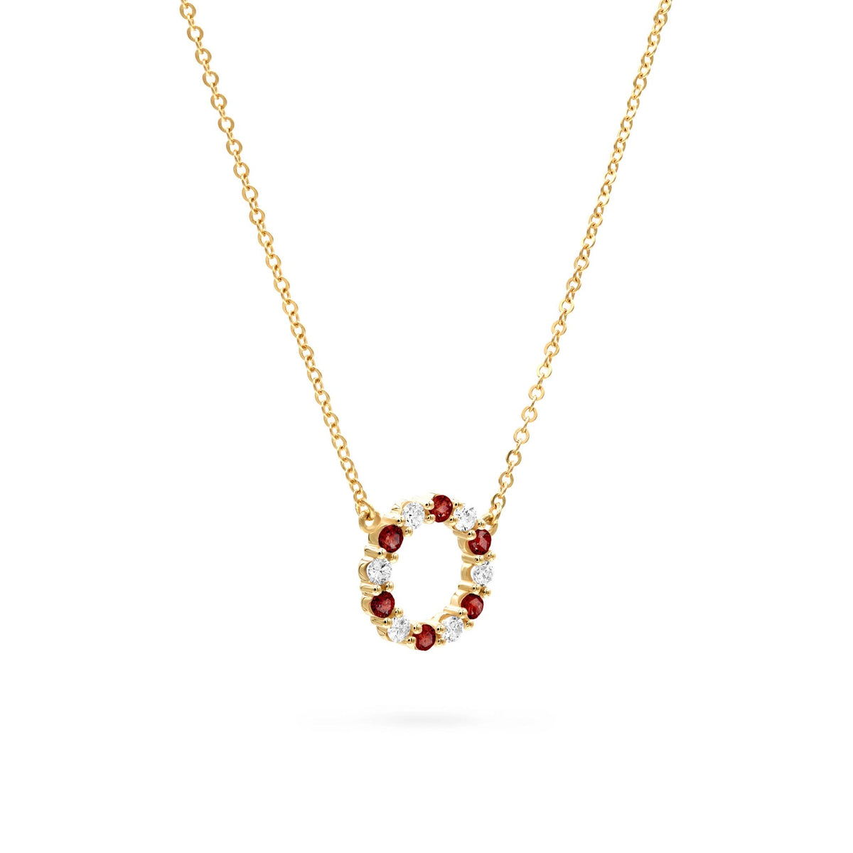 Rosecliff Small Circle Diamond & Garnet Necklace in 14k Gold (January)