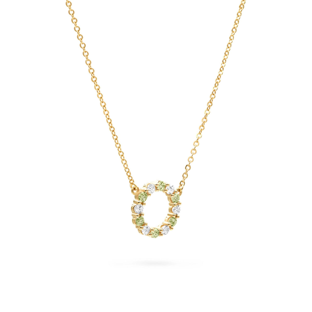 Rosecliff Small Circle Diamond & Peridot Necklace in 14k Gold (August)