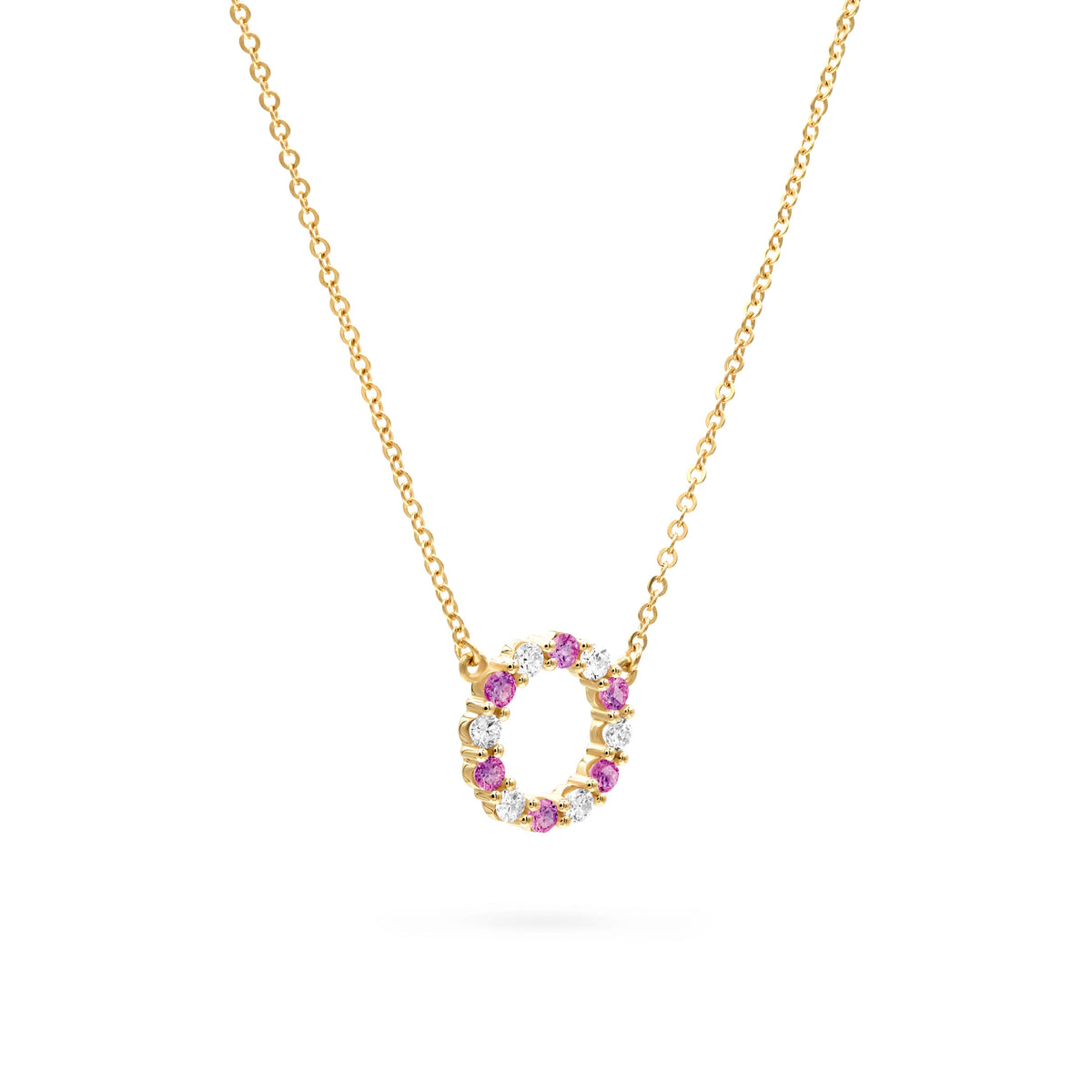 Rosecliff Small Circle Diamond & Pink Sapphire Necklace in 14k Gold (October)