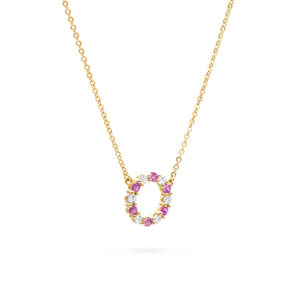Rosecliff Small Circle Diamond & Pink Sapphire Necklace in 14k Gold (October)