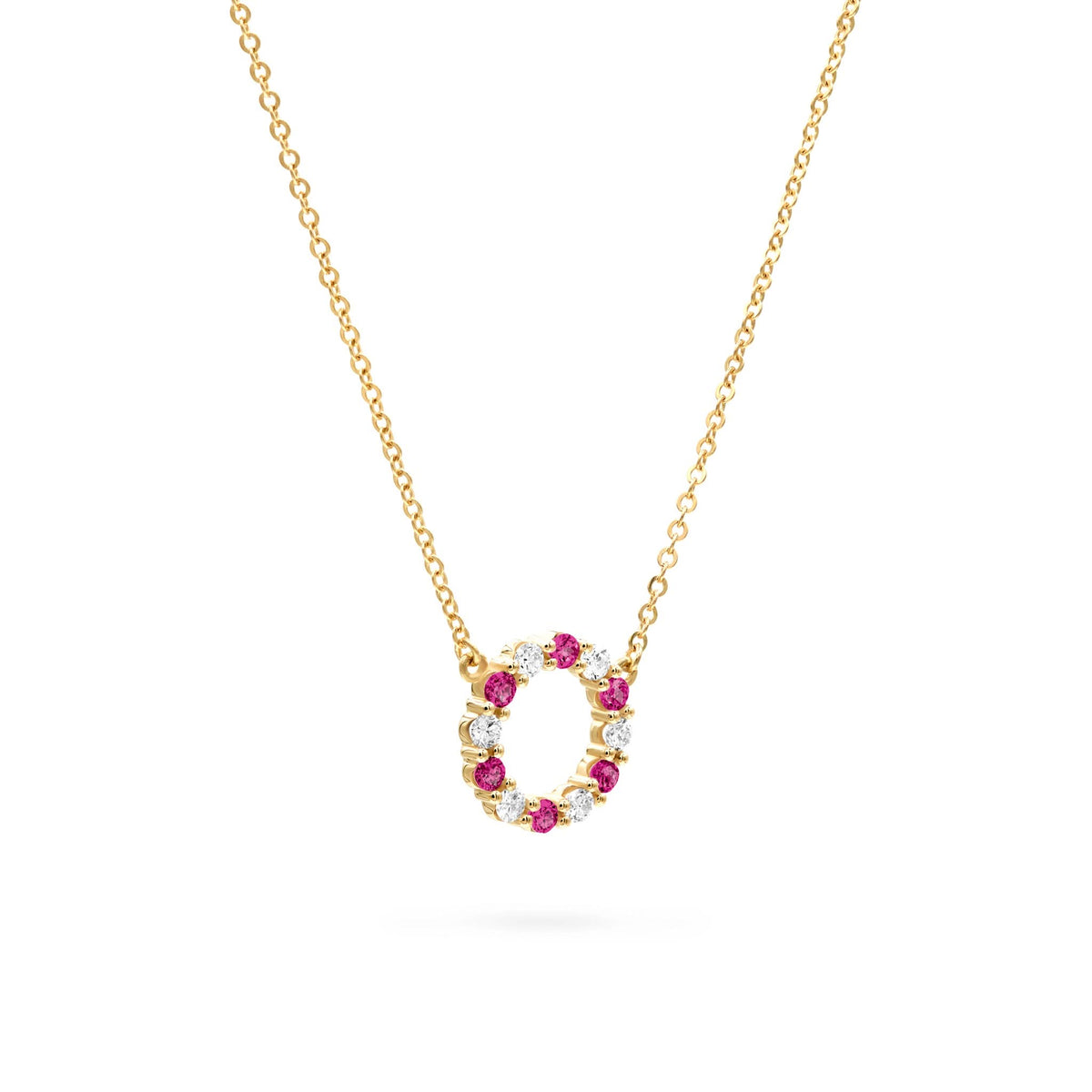 Rosecliff Small Circle Diamond & Ruby Necklace in 14k Gold (July)