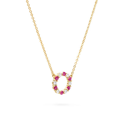 Rosecliff Small Circle Diamond & Ruby Necklace in 14k Gold (July)