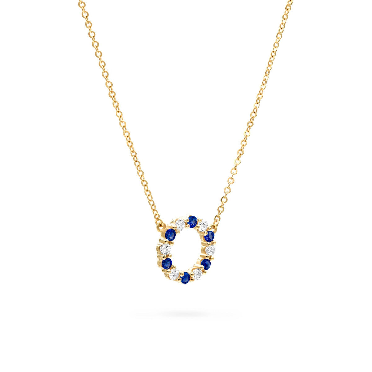 Rosecliff Small Circle Diamond & Sapphire Necklace in 14k Gold (September)