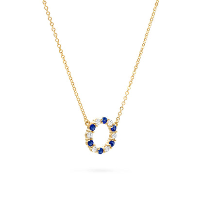 Rosecliff Small Circle Diamond & Sapphire Necklace in 14k Gold (September)