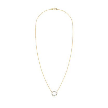 Rosecliff Small Circle Diamond & Nantucket Blue Topaz Necklace in 14k Gold (December)