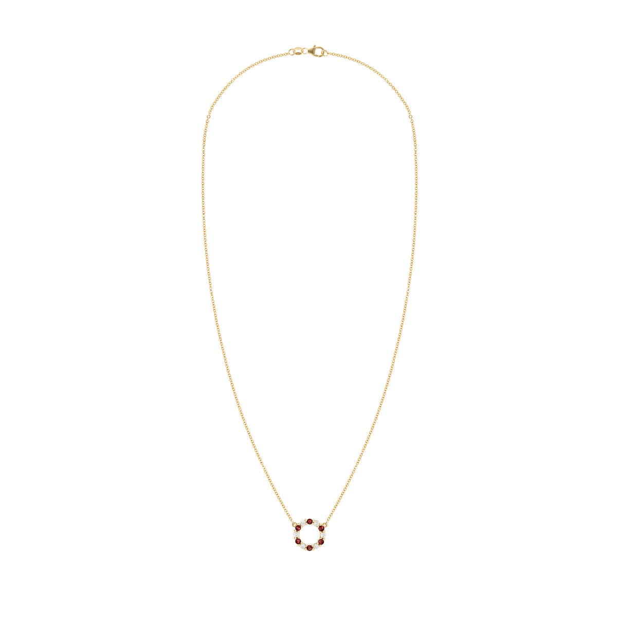Rosecliff Small Circle Diamond & Garnet Necklace in 14k Gold (January)