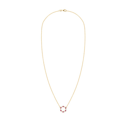 Rosecliff Small Circle Diamond & Ruby Necklace in 14k Gold (July)
