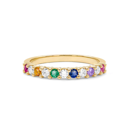 Rainbow Rosecliff Stackable Ring with Diamonds in 14k Gold