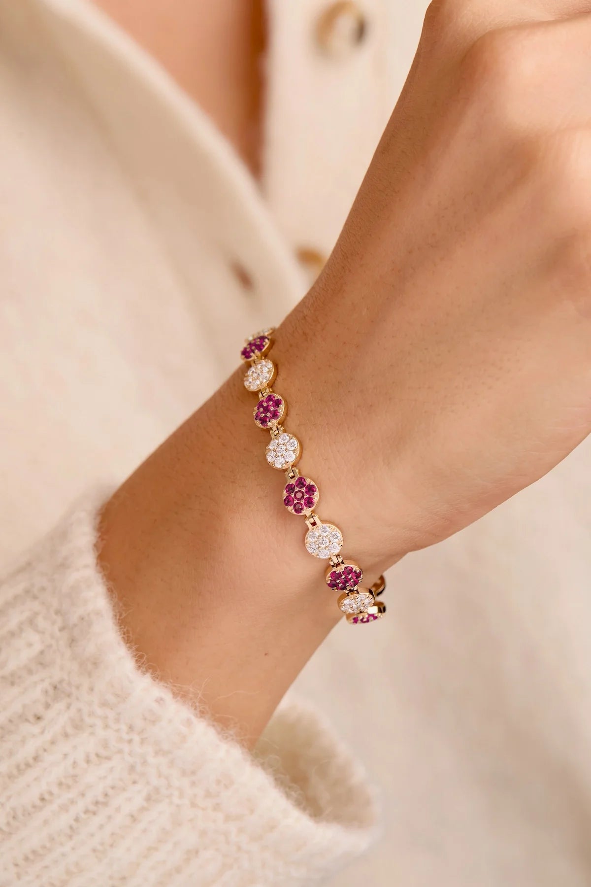 Rosecliff Tennis Diamond & Ruby Bracelet in 14k Gold (July)