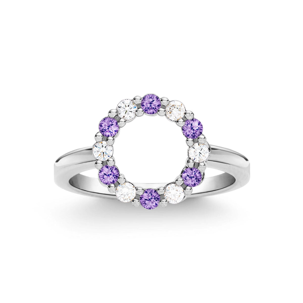 Rosecliff Small Circle Diamond & Amethyst Ring in 14k Gold (February)