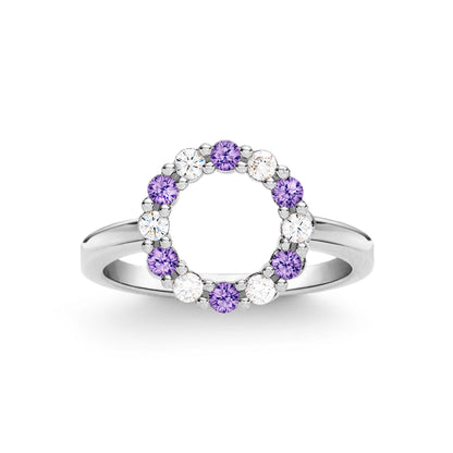 Rosecliff Small Circle Diamond & Amethyst Ring in 14k Gold (February)