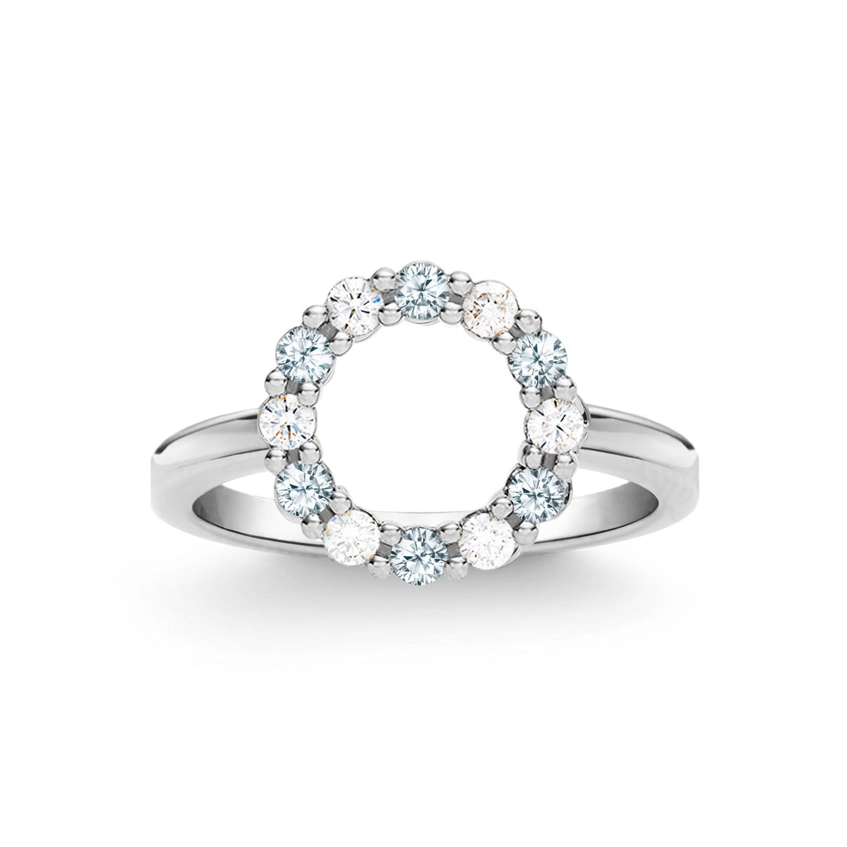 Rosecliff Small Circle Diamond & Aquamarine Ring in 14k Gold (March)