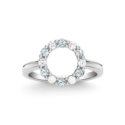 Rosecliff Small Circle Diamond & Aquamarine Ring in 14k Gold (March)