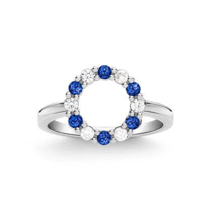 Rosecliff Small Circle Diamond & Sapphire Ring in 14k Gold (September)