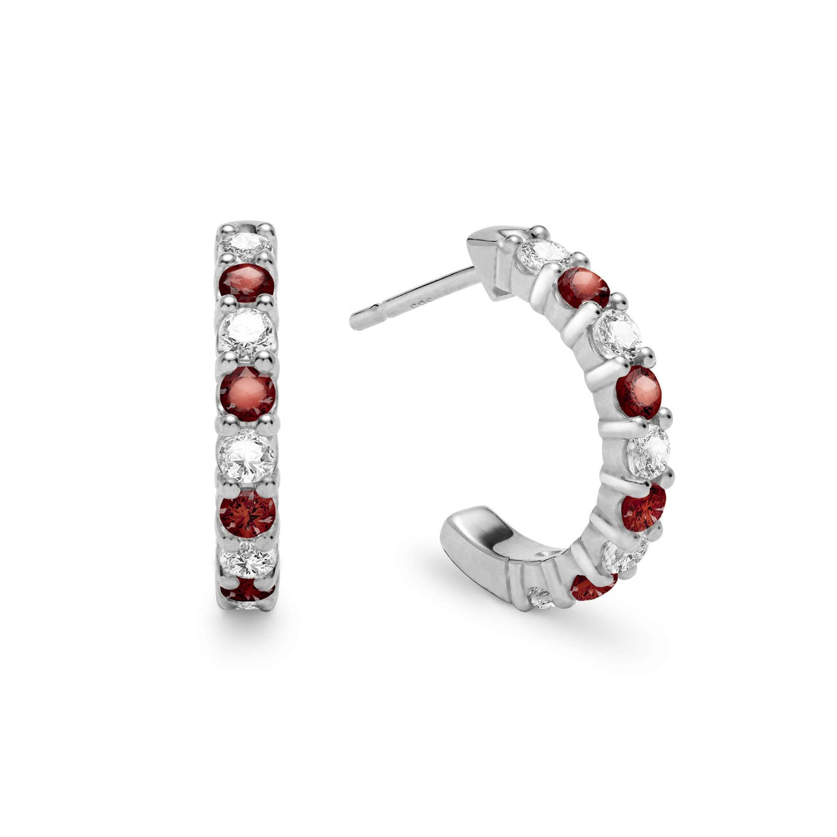 Rosecliff Diamond & Garnet Huggie Hoop Earrings in 14k Gold (January)