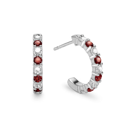 Rosecliff Diamond & Garnet Huggie Hoop Earrings in 14k Gold (January)