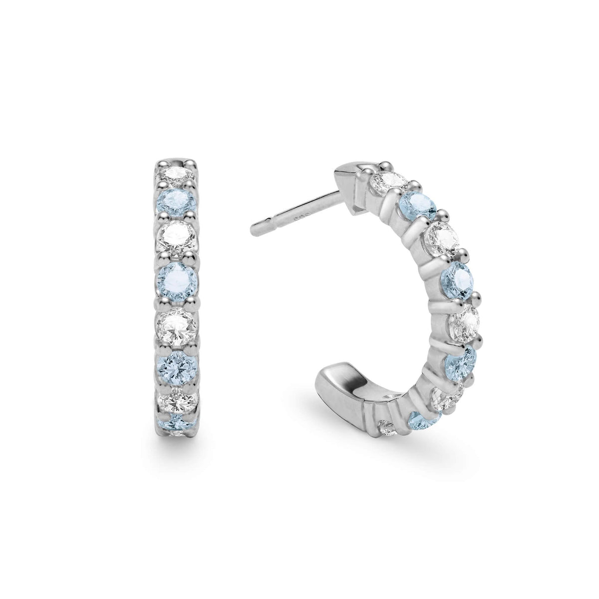 Rosecliff Diamond & Nantucket Blue Topaz Huggie Hoop Earrings in 14k Gold (December)