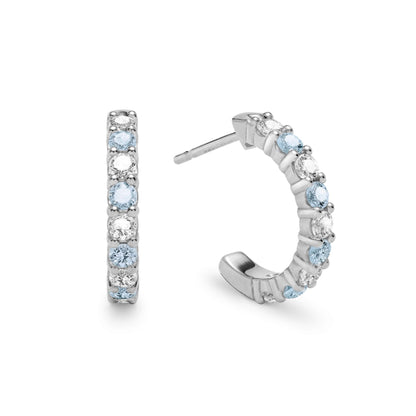 Rosecliff Diamond & Nantucket Blue Topaz Huggie Hoop Earrings in 14k Gold (December)