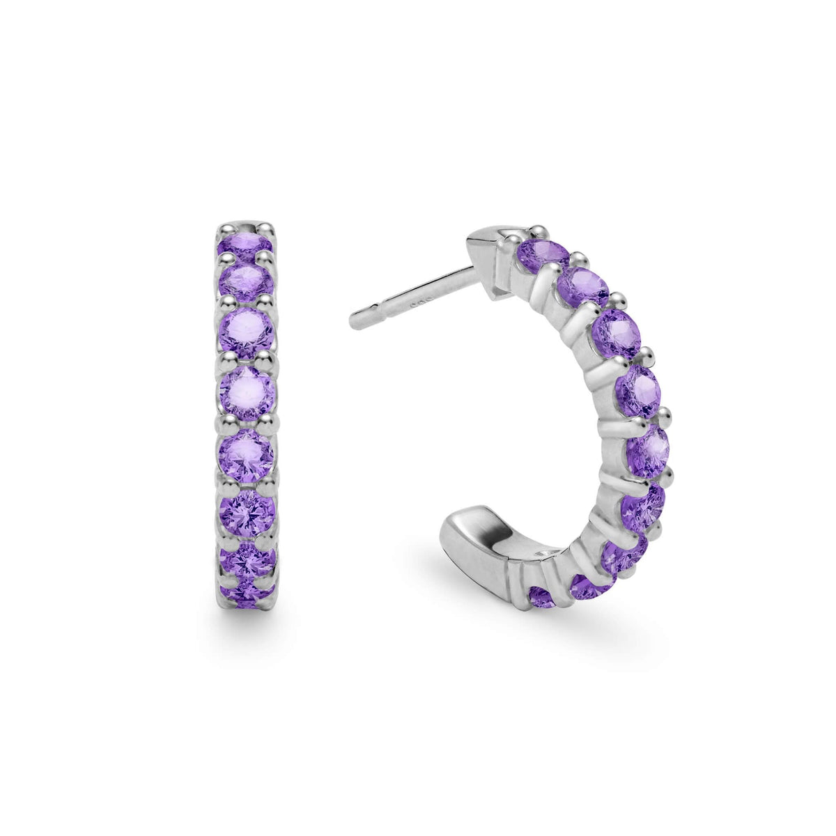 Rosecliff Amethyst Huggie Hoop Earrings in 14k Gold (February)