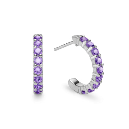 Rosecliff Amethyst Huggie Hoop Earrings in 14k Gold (February)