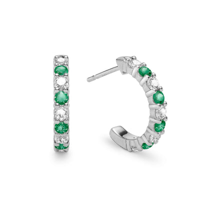 Rosecliff Diamond & Emerald Huggie Hoop Earrings in 14k Gold (May)