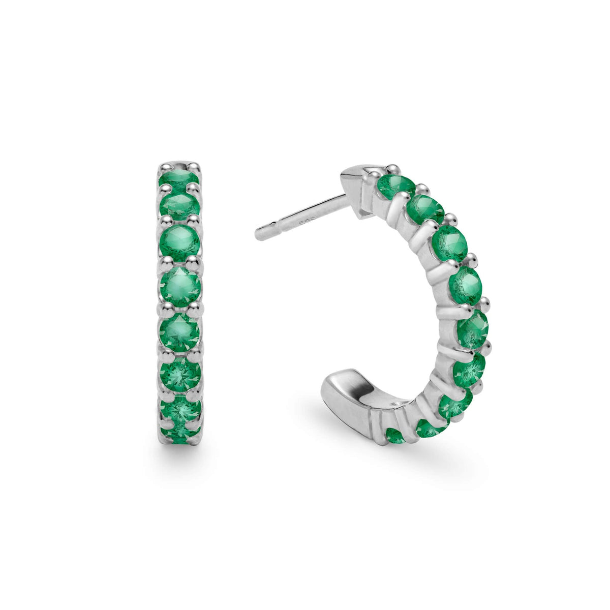Rosecliff Emerald Huggie Hoop Earrings in 14k Gold (May)
