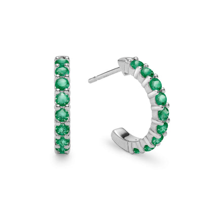 Rosecliff Emerald Huggie Hoop Earrings in 14k Gold (May)