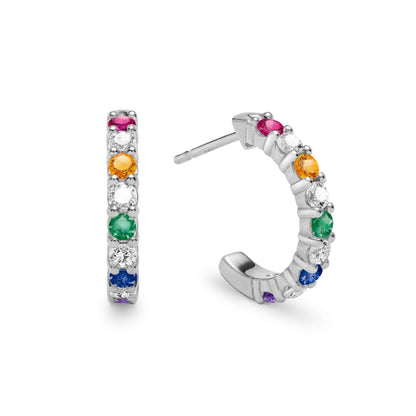 Rainbow Rosecliff Huggie Hoop Earrings with Diamonds in 14k Gold