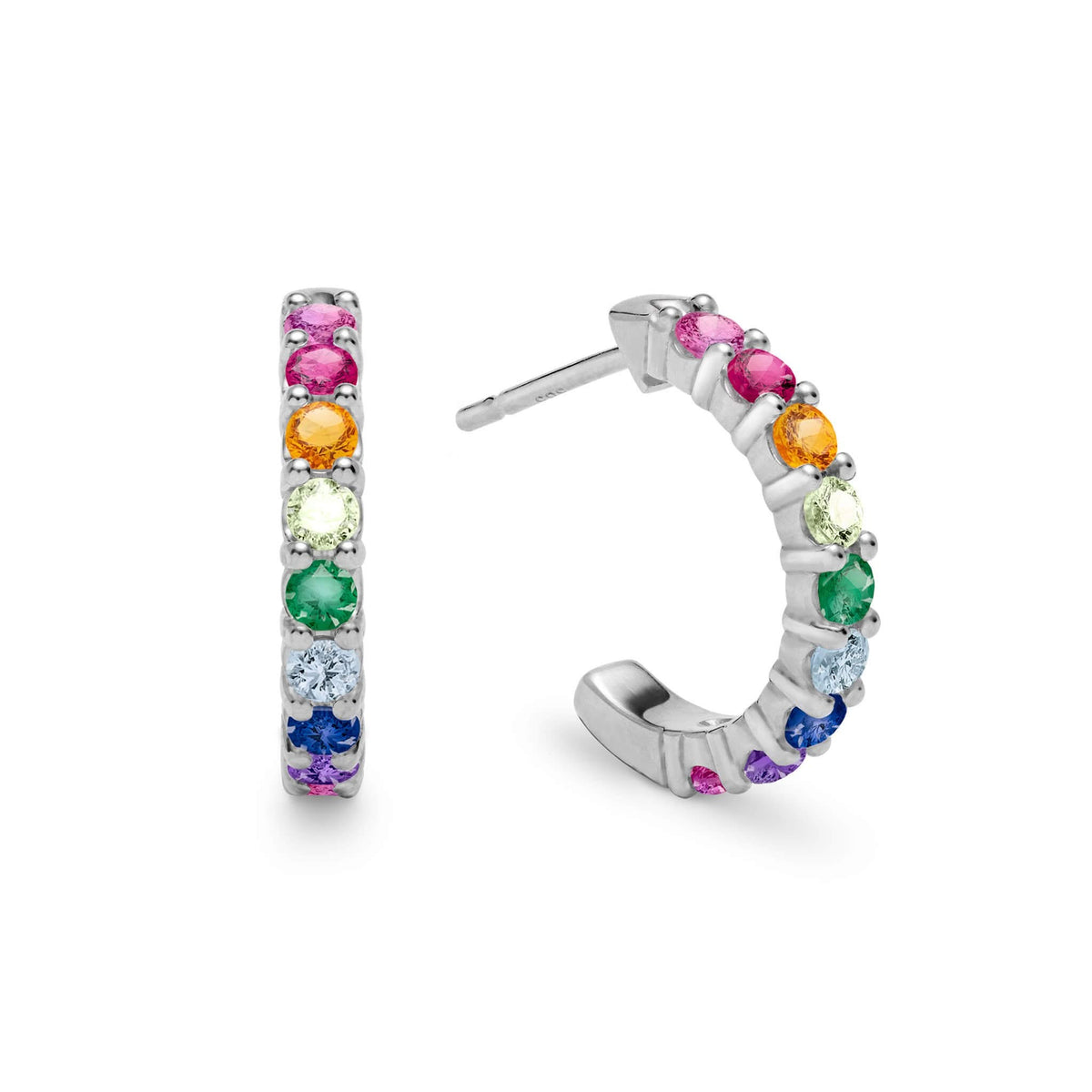 Rainbow Rosecliff Huggie Hoop Earrings in 14k Gold