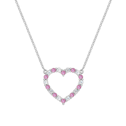 Rosecliff Heart Diamond & Pink Sapphire Necklace in 14k Gold (October)