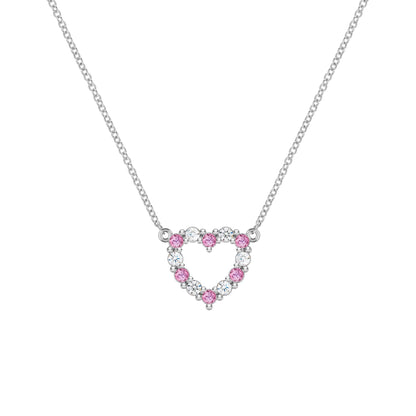 Rosecliff Small Heart Diamond & Pink Sapphire Necklace in 14k Gold (October)