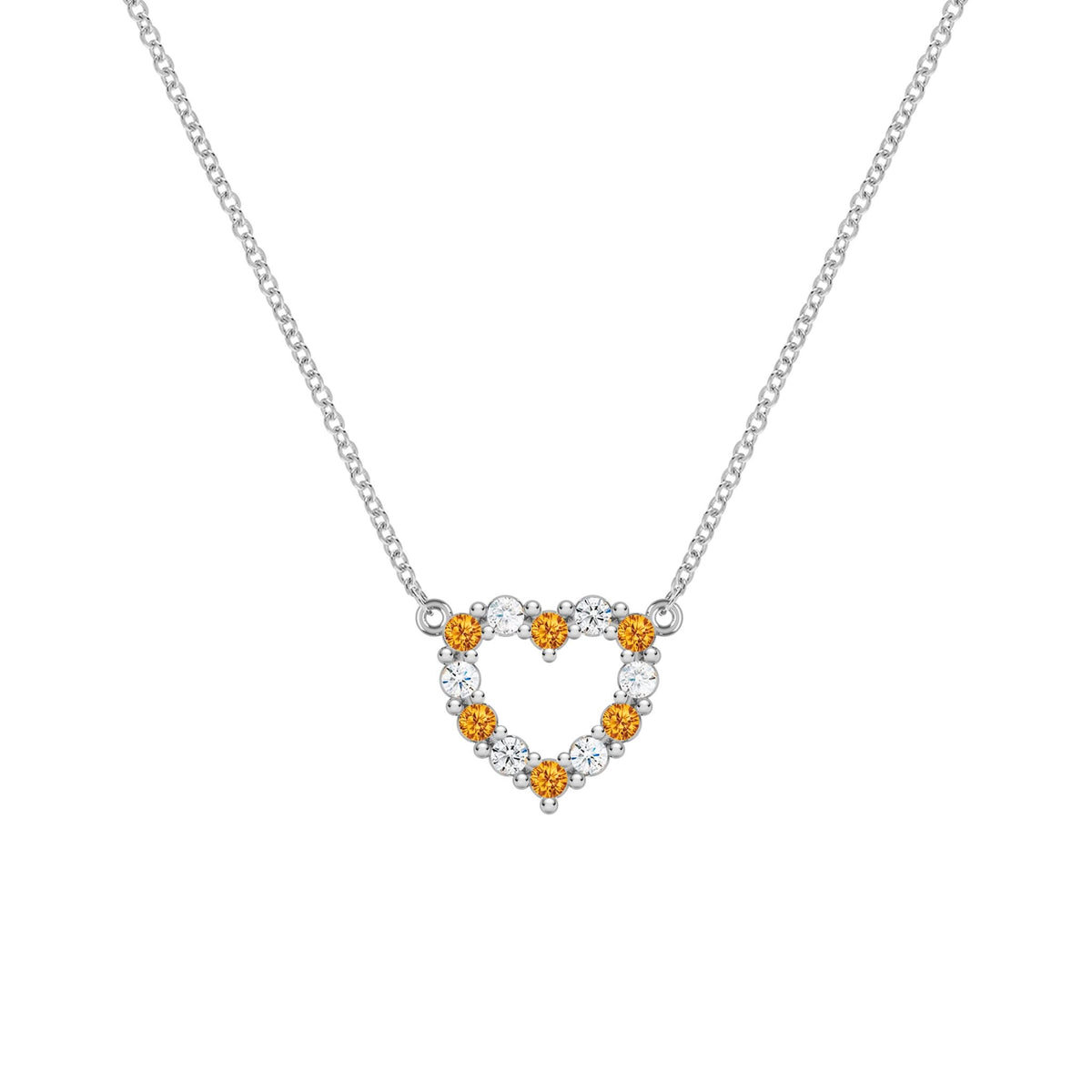 Rosecliff Small Heart Diamond & Citrine Necklace in 14k Gold (November)