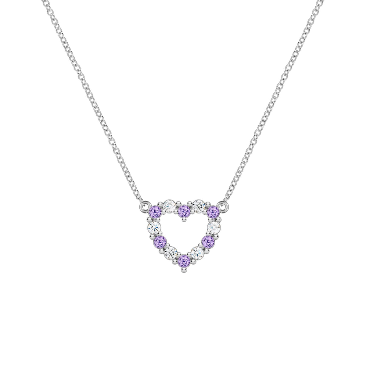 Rosecliff Small Heart Diamond & Amethyst Necklace in 14k Gold (February)