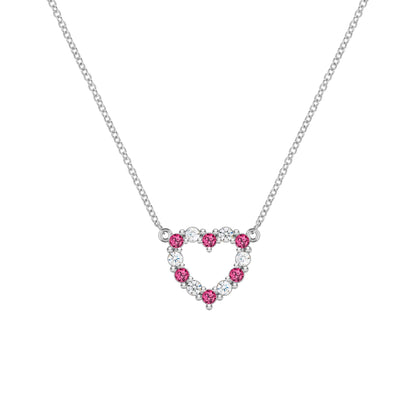 Rosecliff Small Heart Diamond & Ruby Necklace in 14k Gold (July)