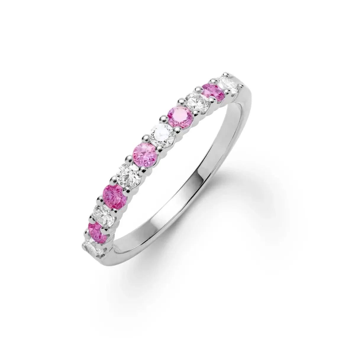 Rosecliff Diamond & Pink Sapphire Stackable Ring in 14k Gold (October)