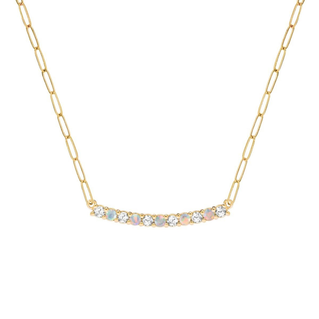 Rosecliff Diamond & Opal Bar Adelaide Mini Necklace in 14k Gold (October)
