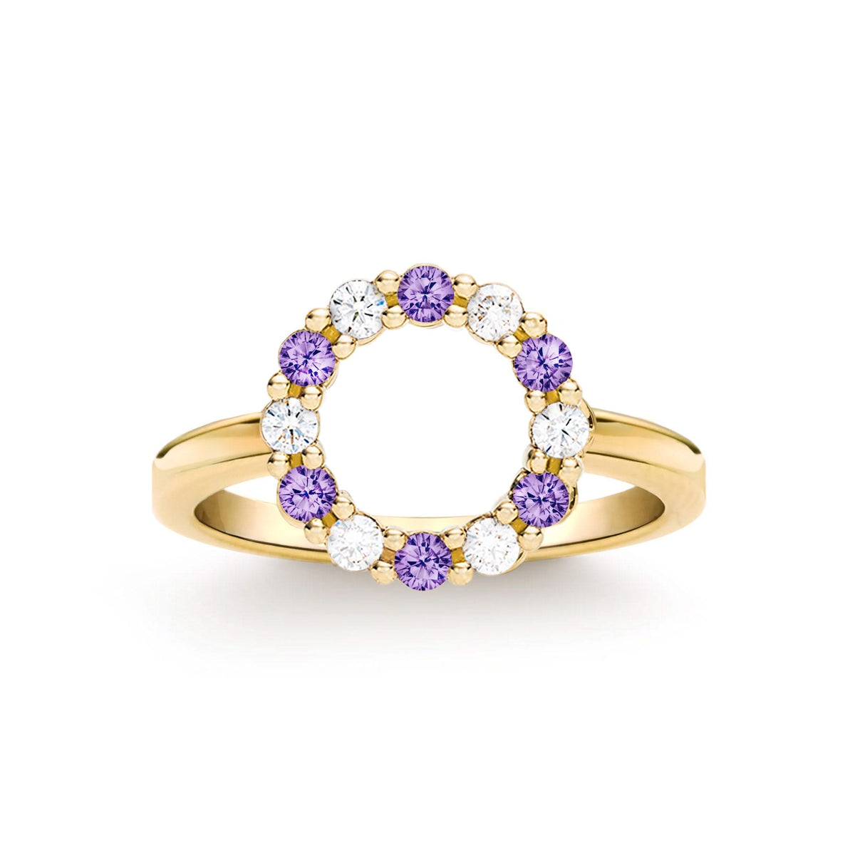 Rosecliff Small Circle Diamond & Amethyst Ring in 14k Gold (February)