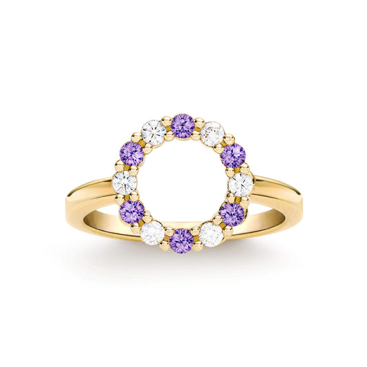 Rosecliff Small Circle Diamond & Amethyst Ring in 14k Gold (February)