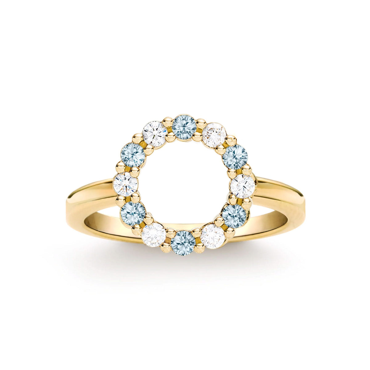Rosecliff Small Circle Diamond & Nantucket Blue Topaz Ring in 14k Gold (December)