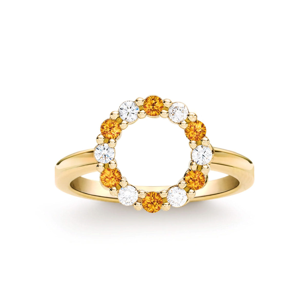 Rosecliff Small Circle Diamond & Citrine Ring in 14k Gold (November)