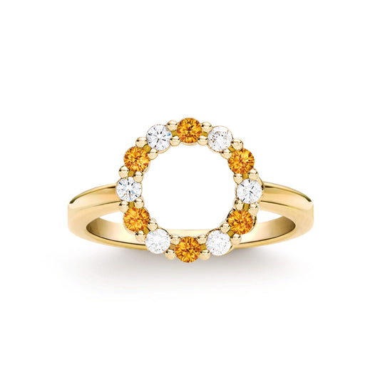 Rosecliff Small Circle Diamond & Citrine Ring in 14k Gold (November)