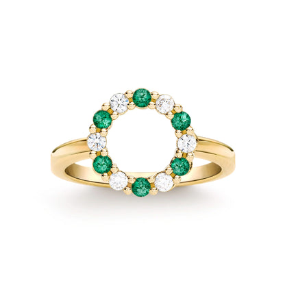 Rosecliff Small Circle Diamond & Emerald Ring in 14k Gold (May)