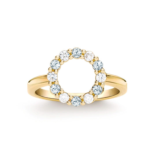 Rosecliff Small Circle Diamond & Aquamarine Ring in 14k Gold (March)