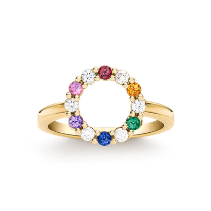 Rainbow Rosecliff Small Circle Ring with Diamonds in 14k Gold