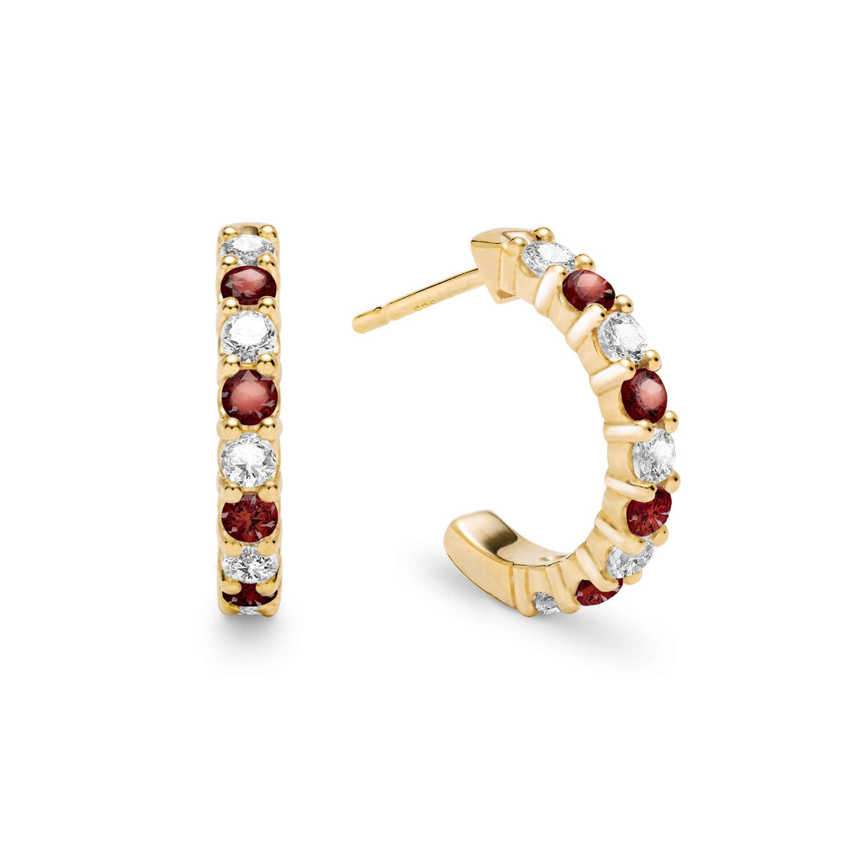 Rosecliff Diamond & Garnet Huggie Hoop Earrings in 14k Gold (January)