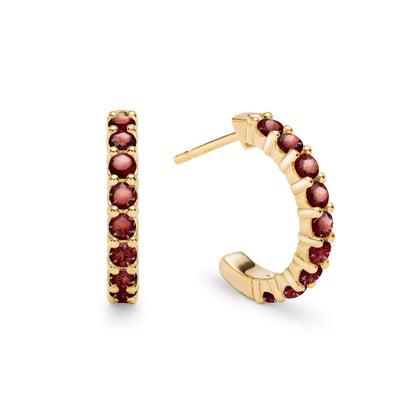 Rosecliff Garnet Huggie Hoop Earrings in 14k Gold (January)